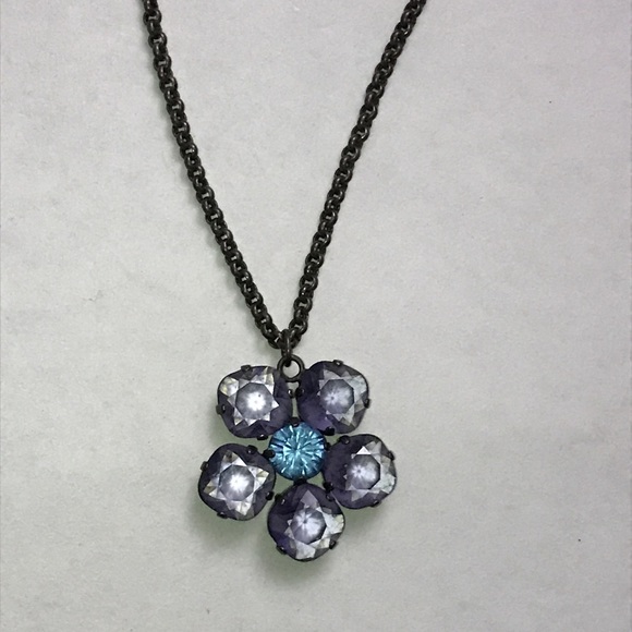 Catherine Popesco Large Stone Crystal Flower Necklace - Picture 1 of 8